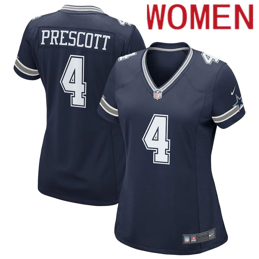 Women Dallas Cowboys 4 Dak Prescott Nike Navy Game Team NFL Jersey